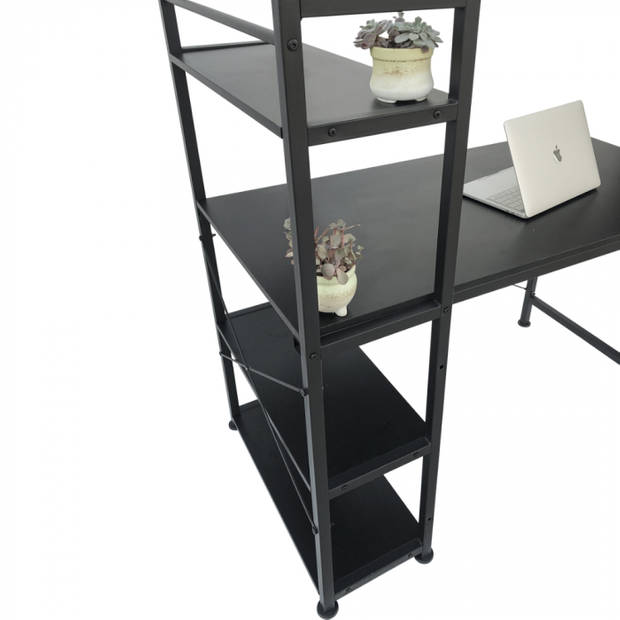 Bureau computertafel Stoer - 3 opbergplanken - industrieel modern - metaal hout - zwart