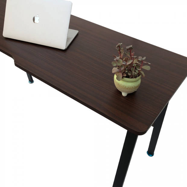 Computertafel bureau Stoer - industrieel vintage - 130 cm breed - zwart metaal bruin hout