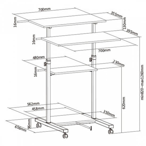 Bureau zit sta laptop tafel werkstation - lessenaar lectern - verrijdbaar - hoogte verstelbaar