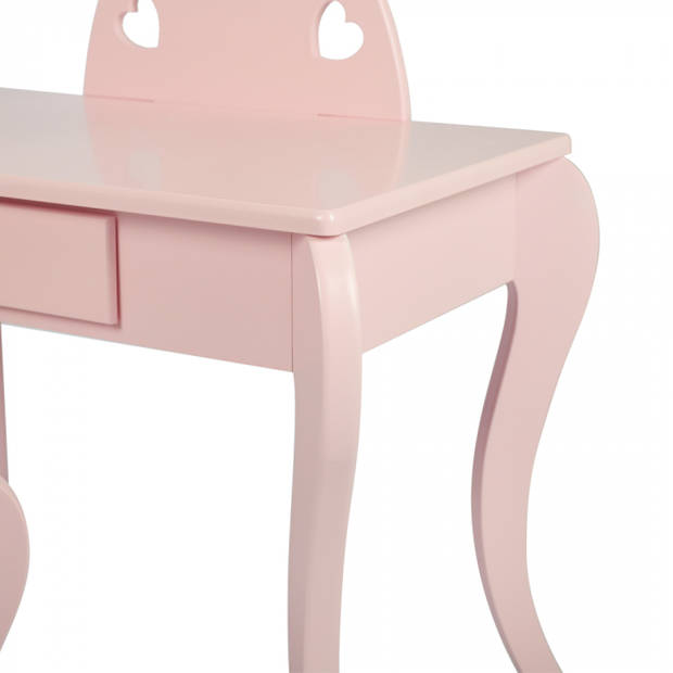 Kaptafel make up visagie tafel hartje design kinderkamer meisje met krukje roze