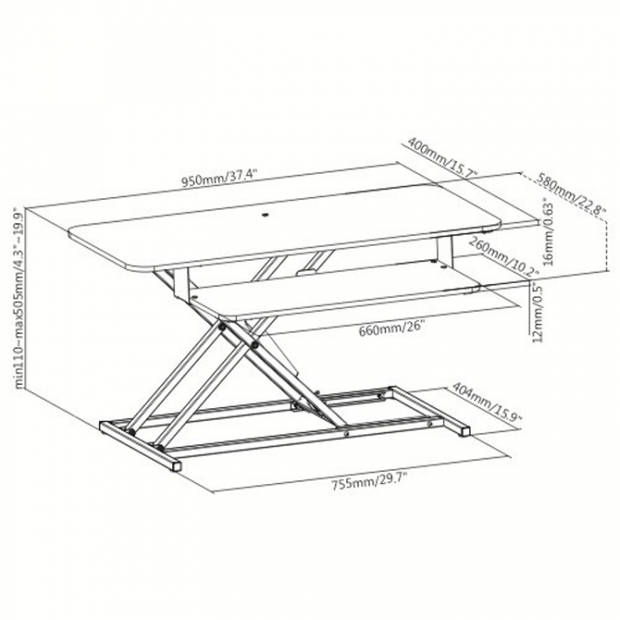 Zit sta bureau verhoger ergonomisch - werkstation hoogte verstelbaar - 95 cm breed