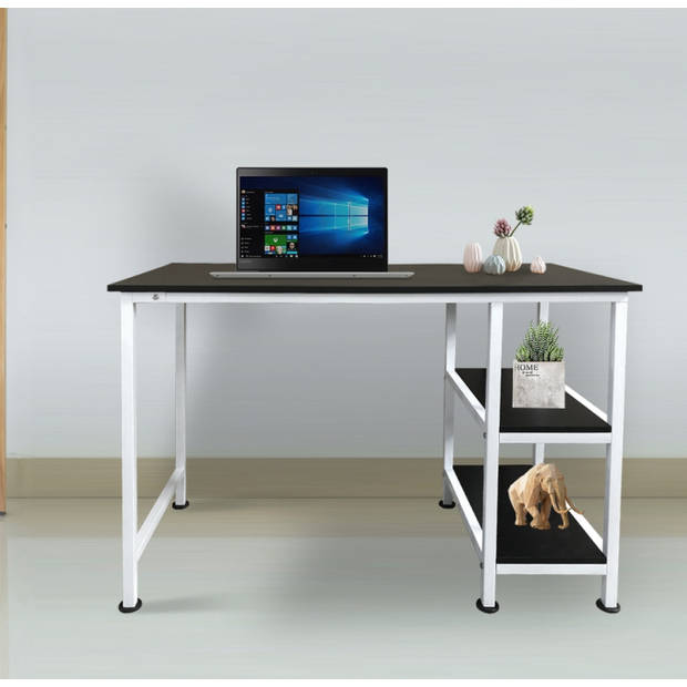 Bureau computer tafel - met opbergplanken - 110 cm breed - wit zwart