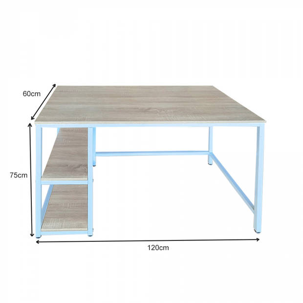 Bureau Stoer - computertafel - industrieel design - met opbergruimte - wit bruin