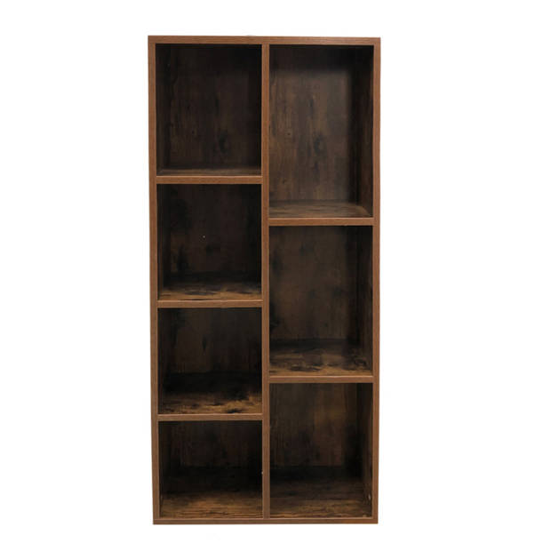 Boekenkast - open vakkenkast - wandkast - 130 cm hoog - vintage bruin walnoot kleurig