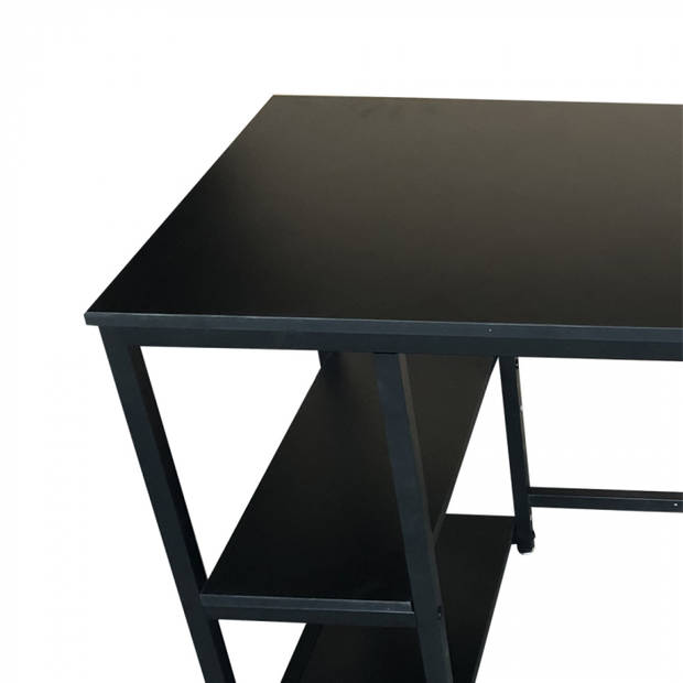 Bureau Stoer - computertafel - industrieel design - met opbergplanken - zwart