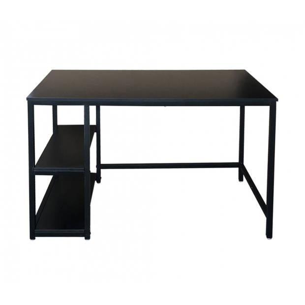 Bureau Stoer - computertafel - industrieel design - met opbergplanken - zwart