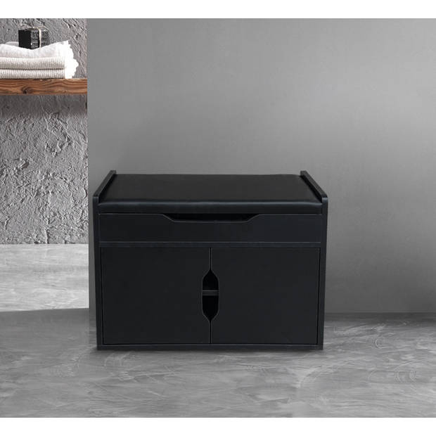 Schoenenkast bankje hal met opbergruimte - schoenenrek - opklapbaar zitkussen - zwart