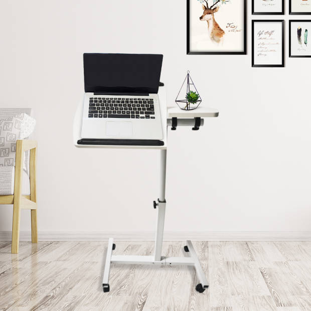 Laptoptafel laptopstandaard - bijzettafel bedtafel - verrijdbaar wieltjes - hoogte verstelbaar - wit