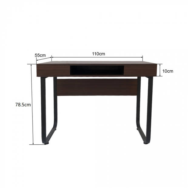 Bureau computer tafel Stoer - sidetable - industrieel vintage - zwart metaal bruin hout