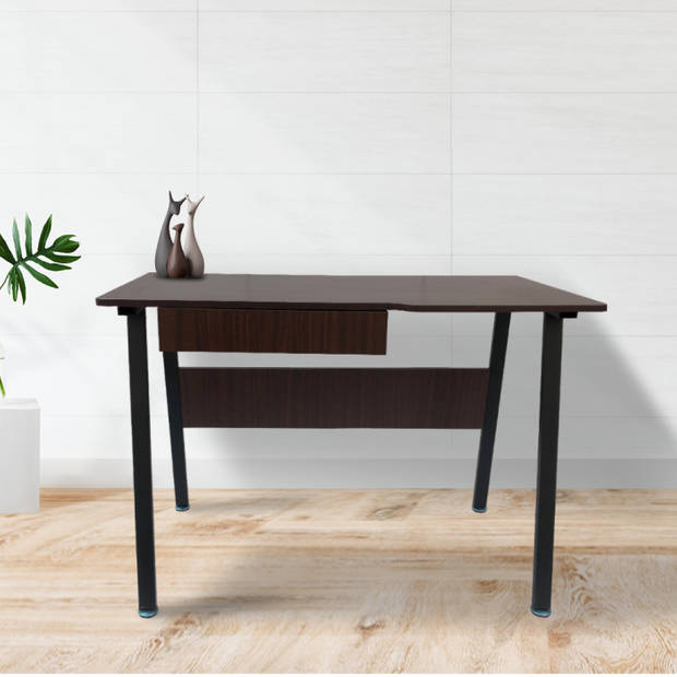 Bureau computer tafel Stoer - industrieel vintage design - zwart metaal bruin hout