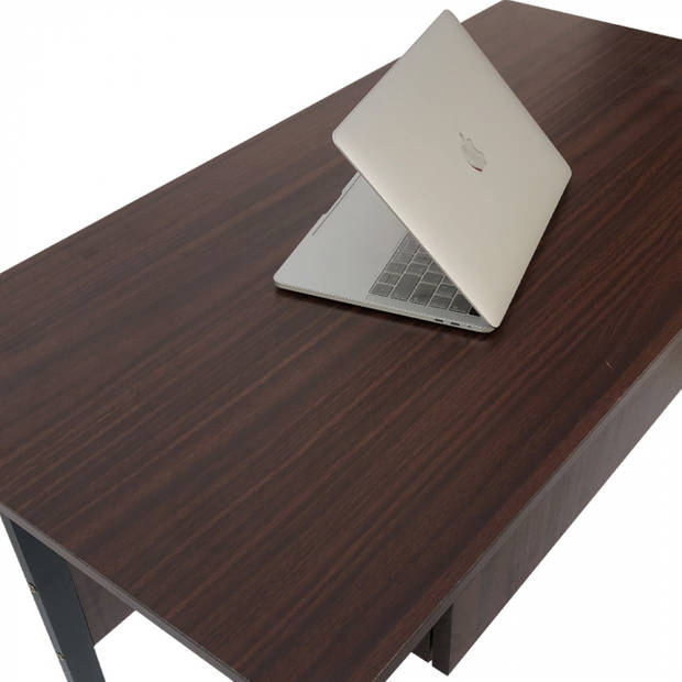 Bureau computer tafel Stoer - industrieel vintage design - zwart metaal bruin hout