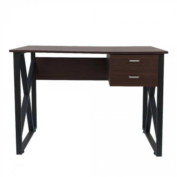 Bureau computer tafel Stoer - laptop buro - zwart metaal bruin hout