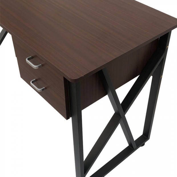Bureau computer tafel Stoer - laptop buro - zwart metaal bruin hout