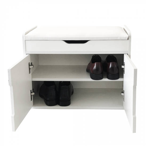 Schoenenkast bankje hal met opbergruimte - schoenenrek - opklapbaar met zitkussen wit