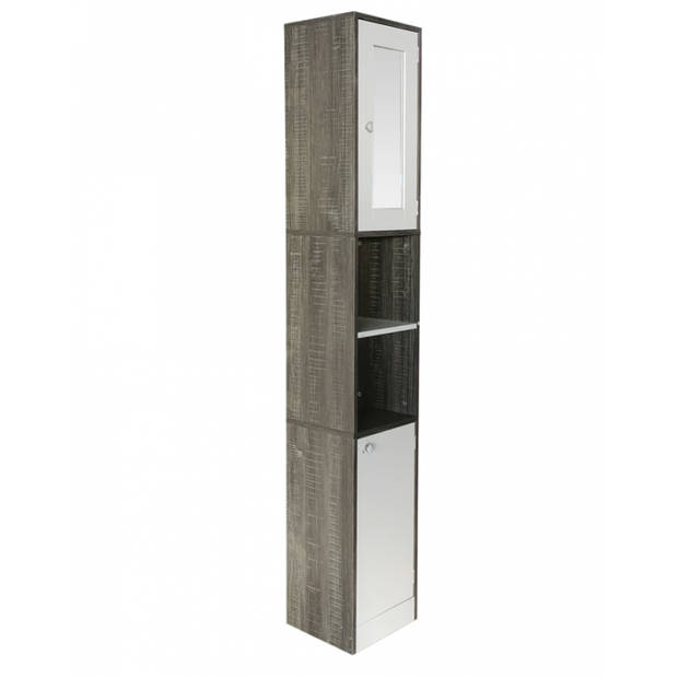 Kolomkast badkamer - opbergkast badkamer of hal - met spiegel - 180 cm hoog - grijs wit