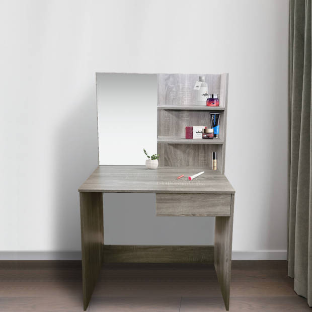 Kaptafel make-up visagie opmaaktafel - toilettafel - met spiegel - bruin