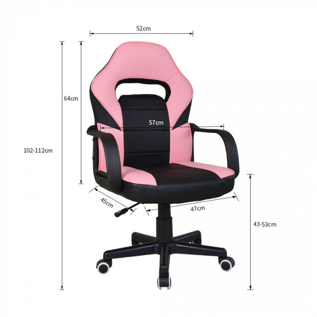Gamestoel Thomas junior - bureaustoel gaming stijl - hoogte verstelbaar - roze zwart