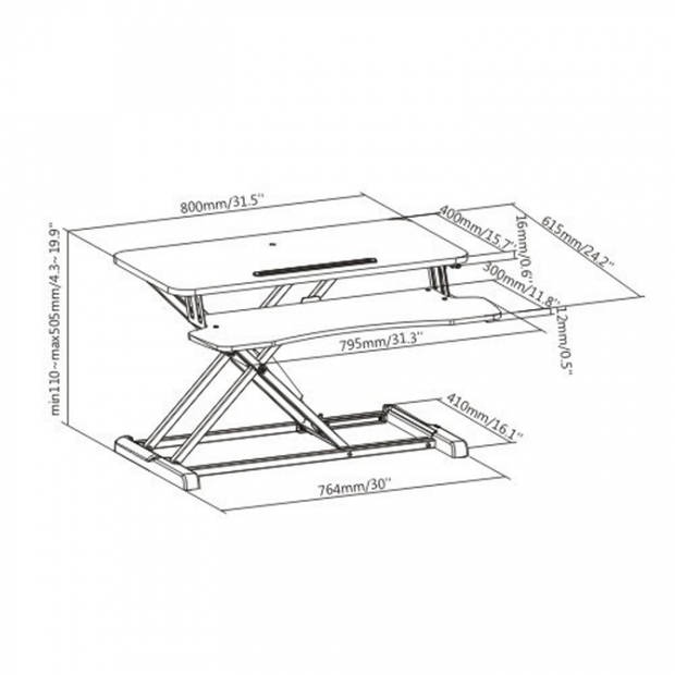 Bureau zit sta verhoger ergonomisch - werkstation hoogte verstelbaar - 80 cm breed