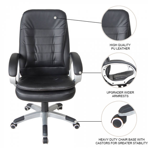 Bureaustoel - directiestoel design - ergonomisch verstelbaar - extra dikke vulling - zwart