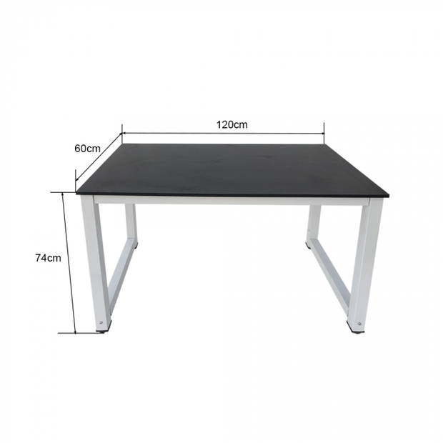 Bureau computertafel - keukentafel - metaal hout - 120 cm x 60 cm - wit met zwart tafelblad