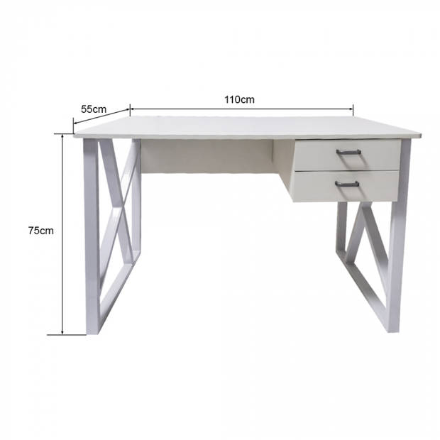 Bureau computer tafel Stoer - laptop buro - industrieel modern - metaal hout - wit