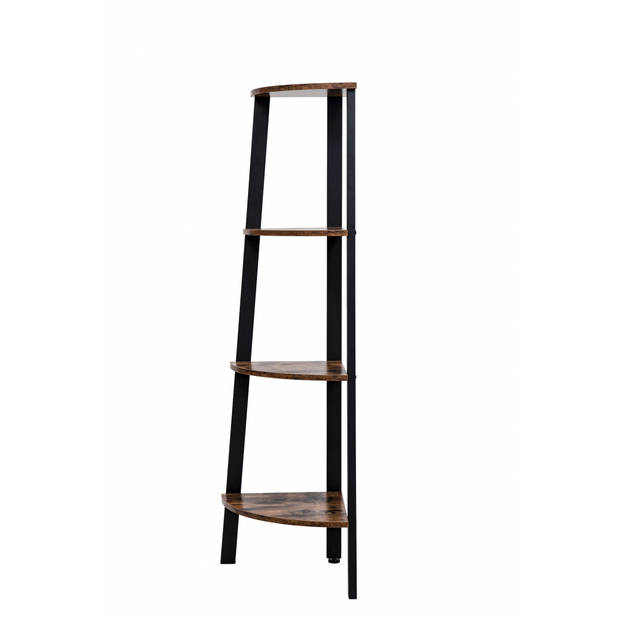 Hoekkast Stoer metaal hout industrieel design boekenkast 125 cm hoog zwart