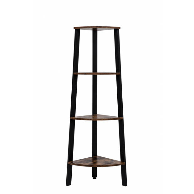 Hoekkast Stoer metaal hout industrieel design boekenkast 125 cm hoog zwart