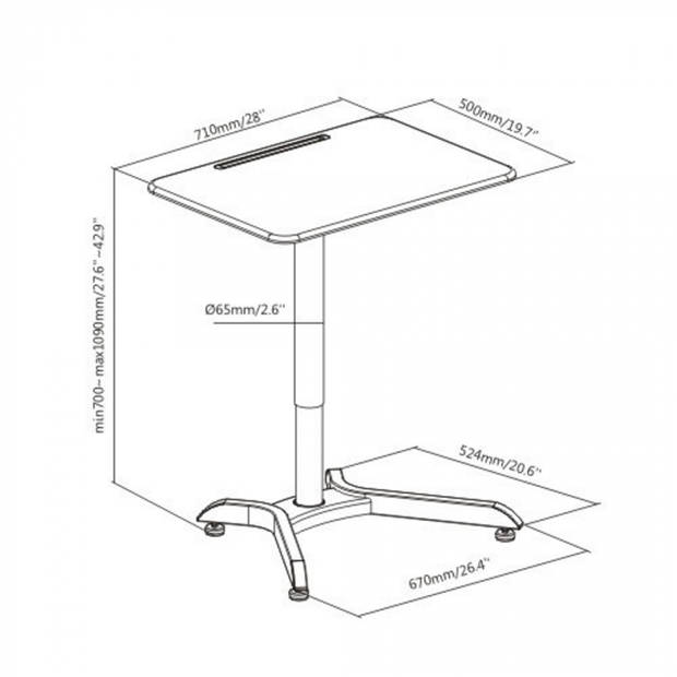 Bureau zit sta verstelbaar - laptoptafel - werkblad 71 cm x 50 cm