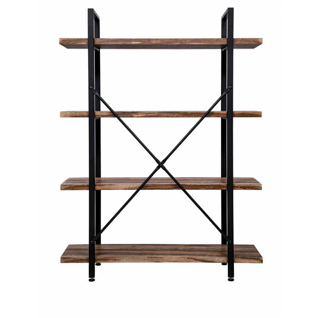 Wandkast Stoer - metaal hout industrieel design open boekenkast 140 cm hoog zwart