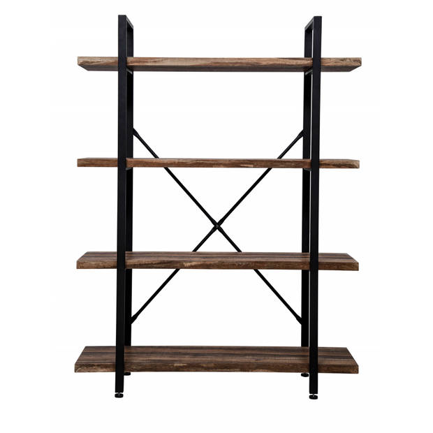 Wandkast Stoer - metaal hout industrieel design open boekenkast 140 cm hoog zwart