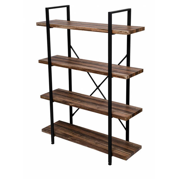 Wandkast Stoer - metaal hout industrieel design open boekenkast 140 cm hoog zwart