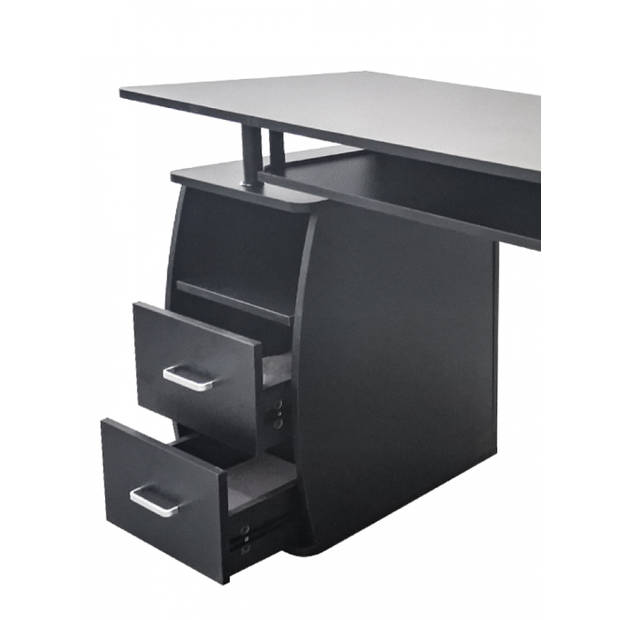 Bureau computertafel - praktisch veel opbergruimte in lades en vakken - 120 cm breed - zwart
