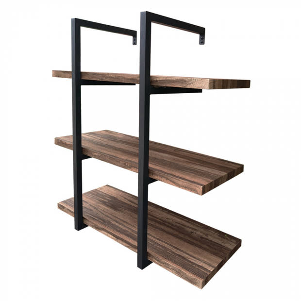 Wandrek ladder Stoer - wandplank boekenkast - wandkast - industrieel - 3 opbergplanken