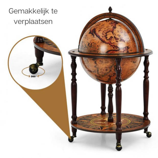 Costway - Wijnrek - Globebar - Wijnbar - Wereldbol bar - ? 60,5 cm - Bruin