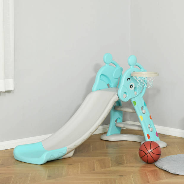 Kinderglijbaan 2 in 1 - Speelgoed - Glijbaan - Basketbal - Basketbalring - Grijs/ Blauw 140 cm x 87 cm x 75 cm