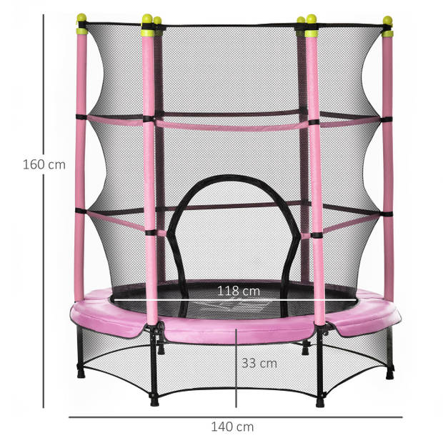 Kindertrampoline met veiligheidsnet - trampoline - speelgoed - roze - Ø140 cm