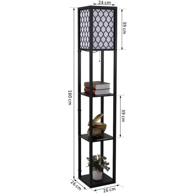 Vloerlamp - Staande lamp - Stalamp - Met opbergruimte - 26L x 26B x 160H cm - Zwart