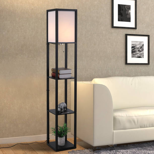 Zenzee vloerlamp - Staande lamp - Stalamp - Modern - Met opbergruimte - 26L x 26B x 160H cm - Zwart