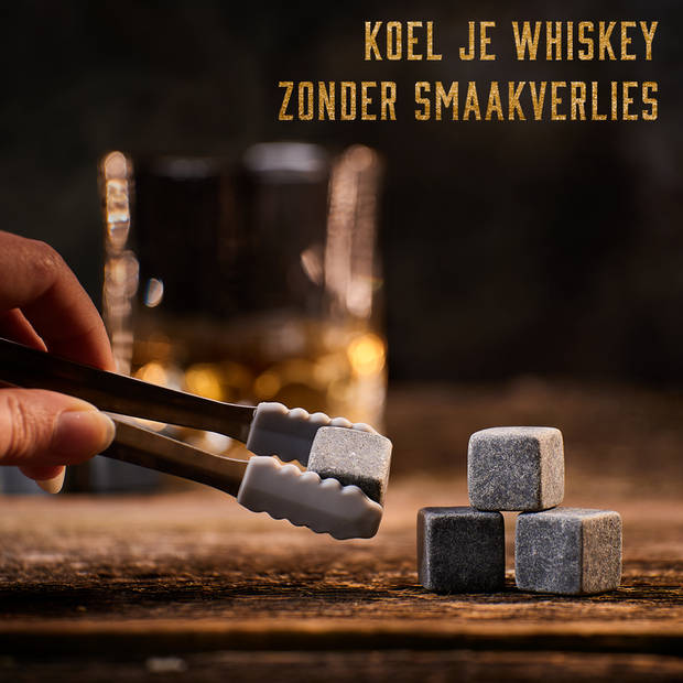 Whisiskey Luxe Whiskey Stones Set - 12 stuks - Natuursteen Whiskey Stenen - Fluwelen Opbergzak - Herbruikbare Ijsblokjes
