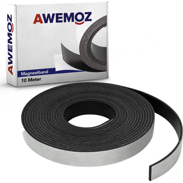 AWEMOZ Magneetband met Plakstrip - 10 Meter Lang - Magneetstrip - Magneet Tape - Magnetisch Tape - Zelfklevend - Zwart