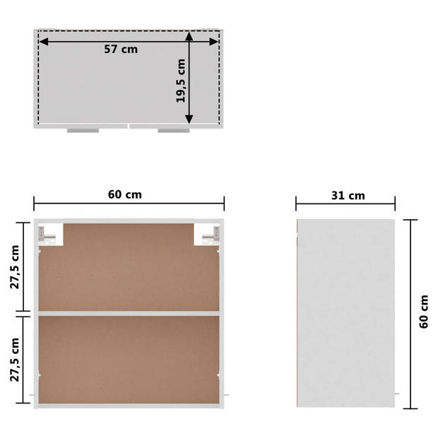 vidaXL Hangkast 60x31x60 cm bewerkt hout wit