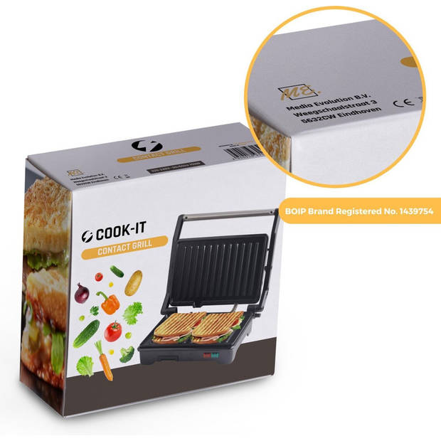 COOK-IT Tosti Apparaat - Contactgrill - Grill apparaat - Tosti IJzer - 180°
