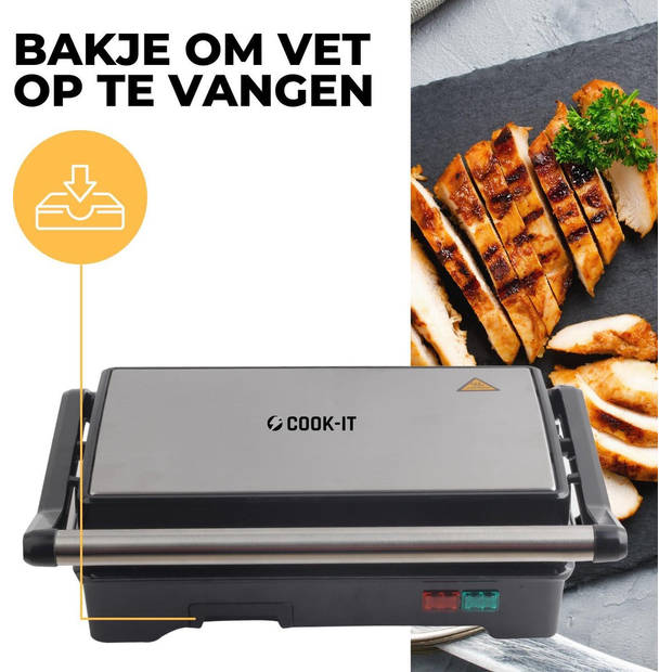 COOK-IT Tosti Apparaat - Contactgrill - Grill apparaat - Tosti IJzer - 180°