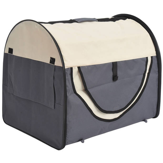 Honden Draagtas - Reisbench - Reismand Hond - Dieren Transport Box - Opvouwbaar - Maat M - 61x46x51 cm - Grijs Creme