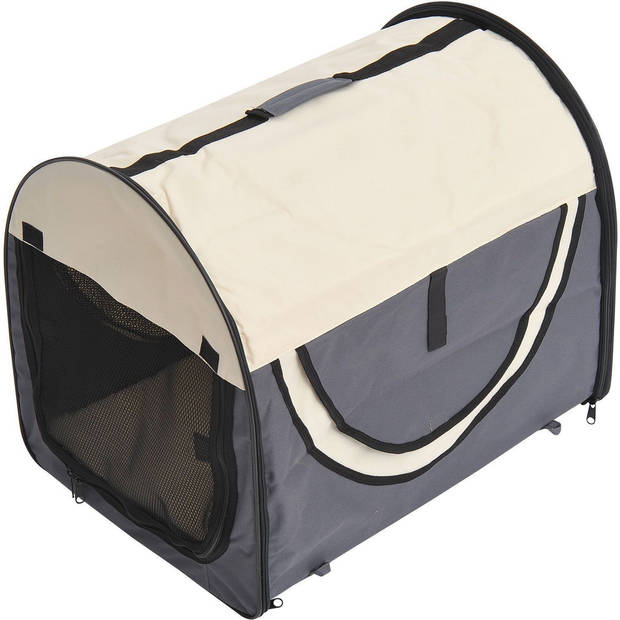 Honden Draagtas - Reisbench - Reismand Hond - Dieren Transport Box - Opvouwbaar - Maat M - 61x46x51 cm - Grijs Creme