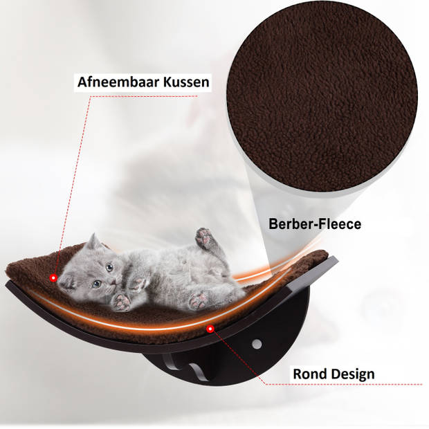 Cat Shelf - Hangmat Kat - Kattenbed - Wasbaar - Wandmontage - katten - MDF - Bruin