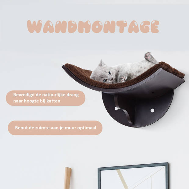 Cat Shelf - Hangmat Kat - Kattenbed - Wasbaar - Wandmontage - katten - MDF - Bruin