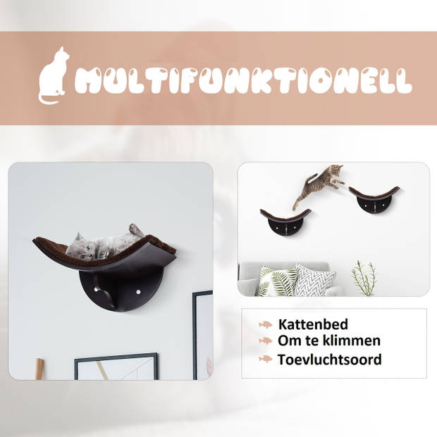 Cat Shelf - Hangmat Kat - Kattenbed - Wasbaar - Wandmontage - MDF - Bruin