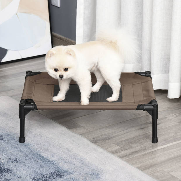 Honden Ligbed met zonnedak - Hondenstretcher met zonnetent - Honden - Koffie- zwart - L61 x B46 x H61 cm