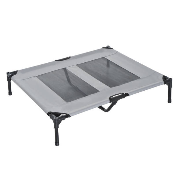 Honden Ligbed met zonnedak - Hondenstretcher met zonnetent - Honden - Grijs- zwart - L92 x B76 x H90 cm